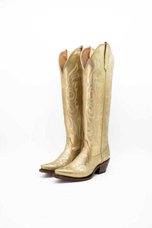 Jenny Golden Metallic Tall Snip Toe Cowgirl Boot