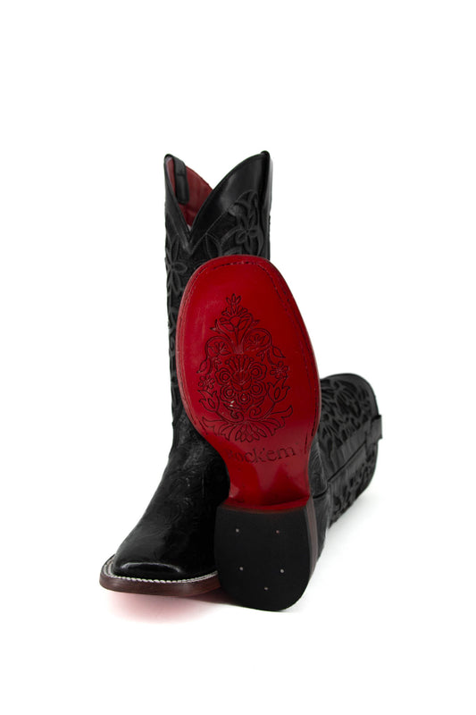 465 Flor De Luz Cincelado Negro Red Bottom Square Toe Cowgirl Boot