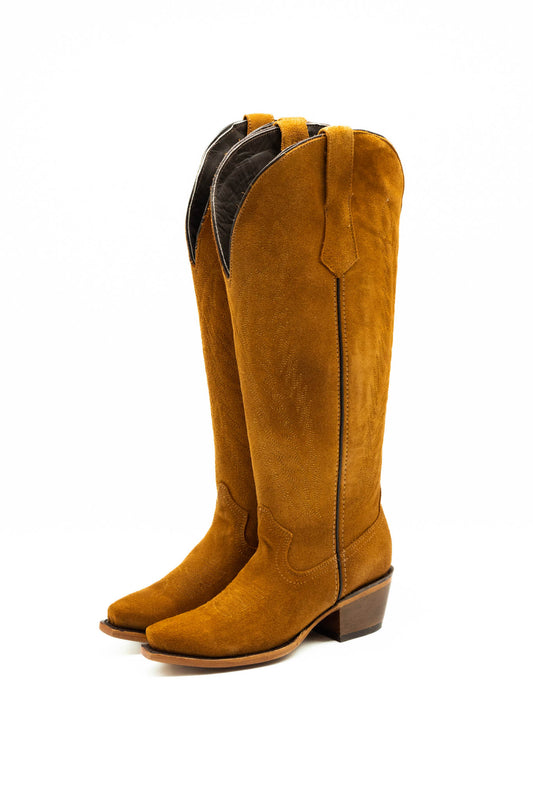 Gia Gamuza Tall Texas Wide Calf Friendly Snip Toe Cowgirl Boot