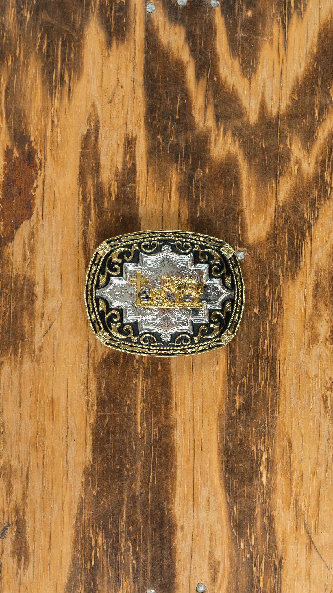 Black Silver and Gold Belt Buckle