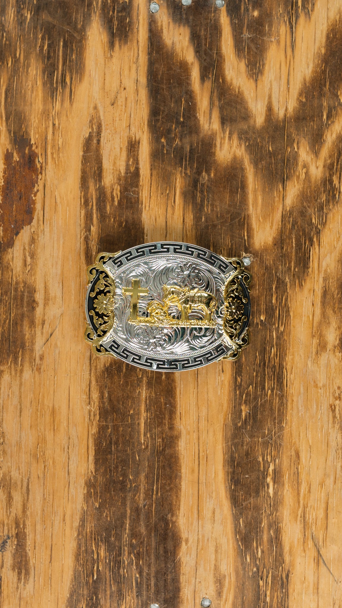 Cowboy Cross Silver and Gold Belt Buckle