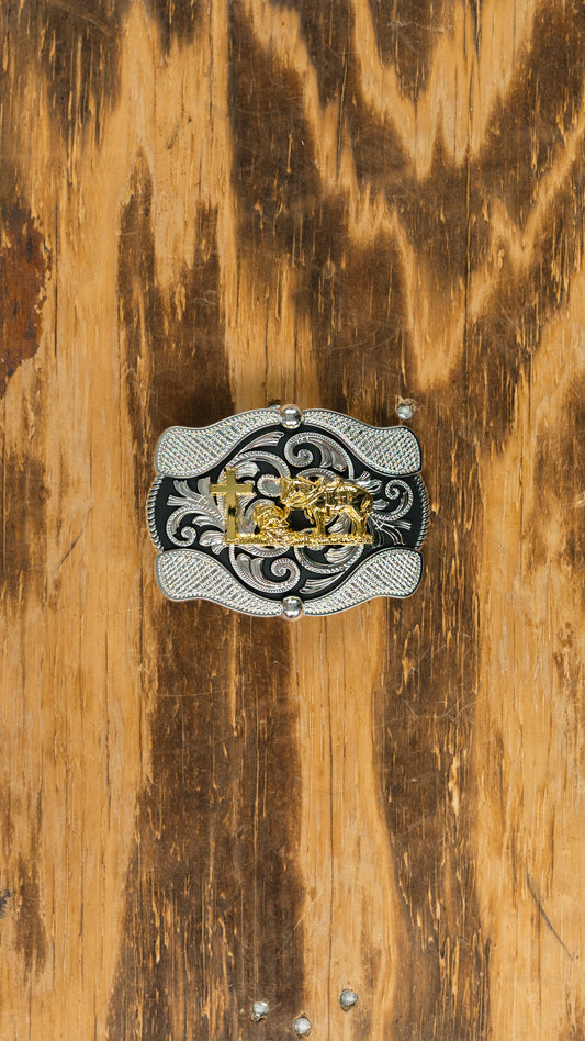 Black and Silver Cowboy Belt Buckle