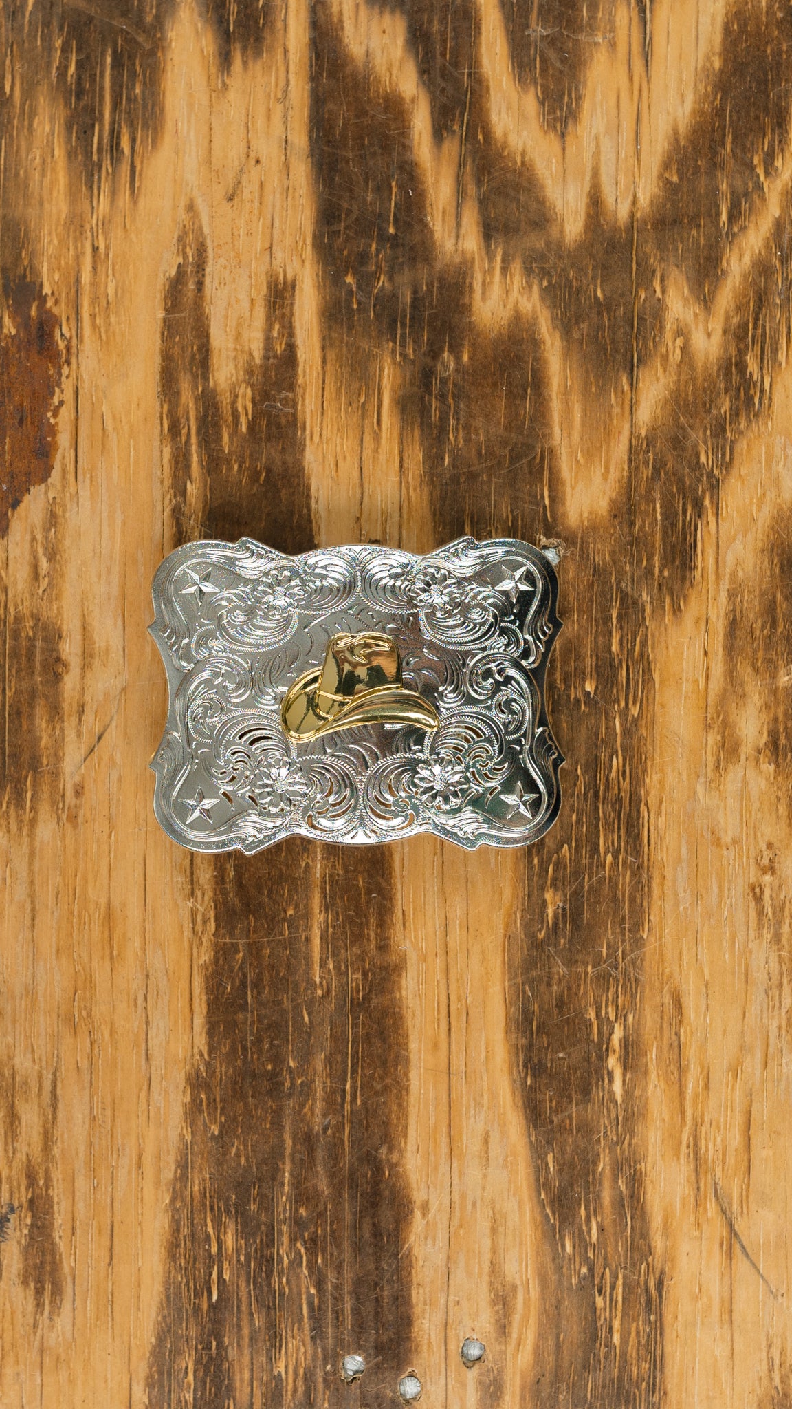 Silver and Gold Cowboy Hat Belt Buckle