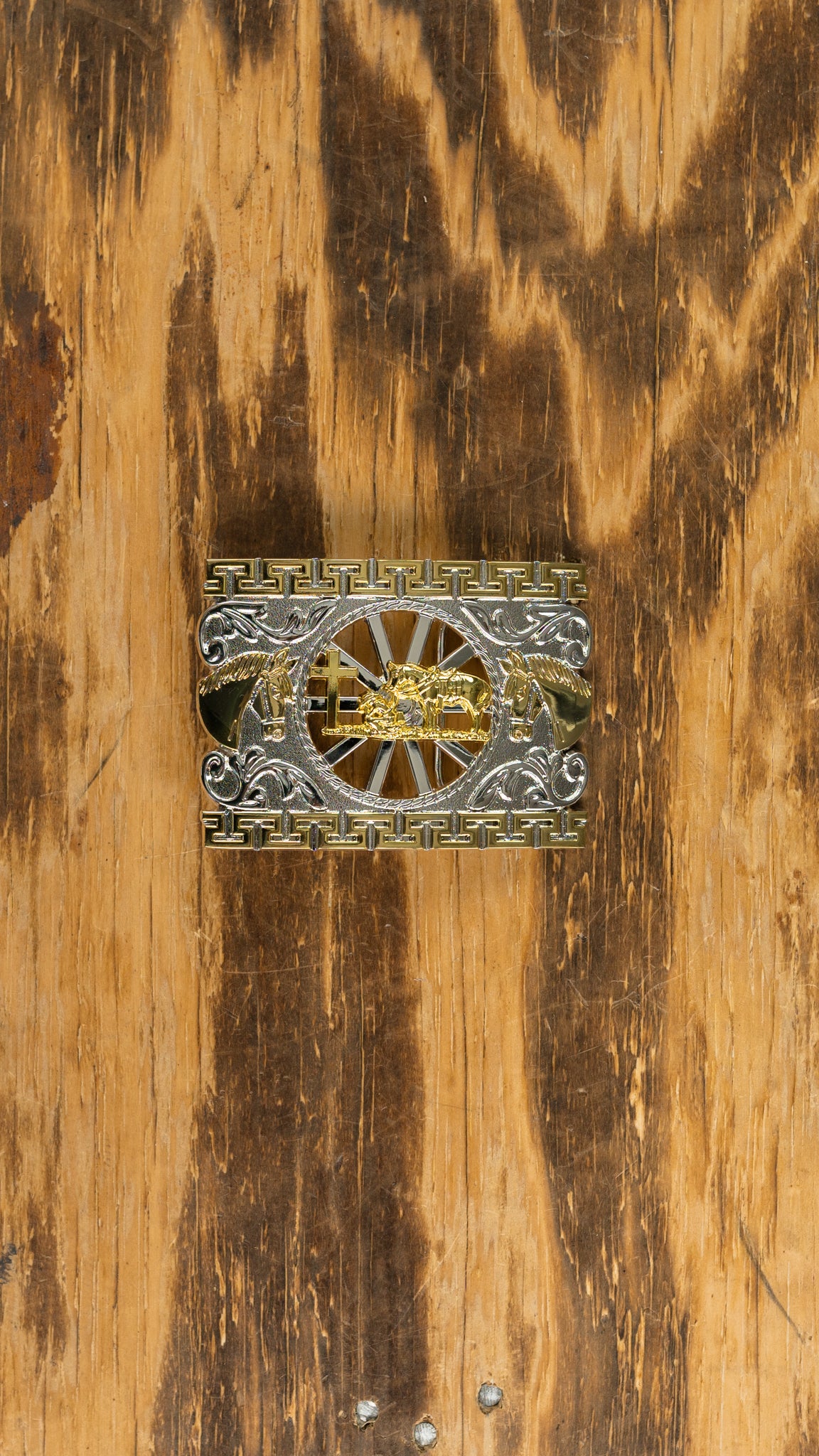 Silver Rectangle with Gold Belt Buckle