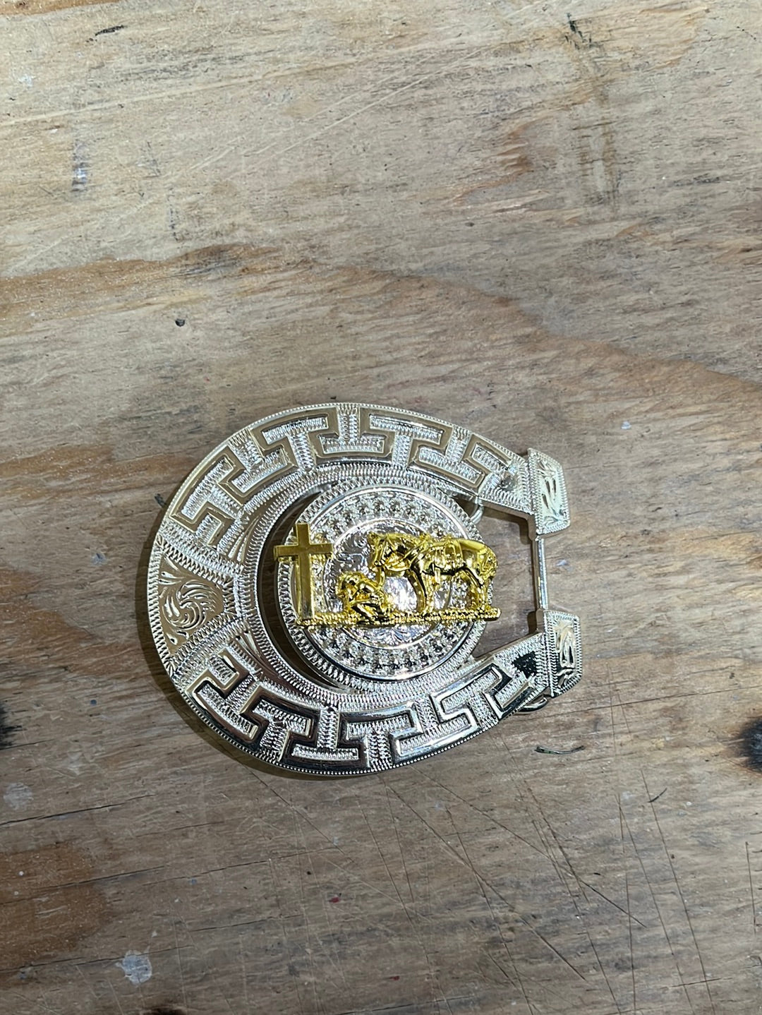 Silver and Gold Horseshoe Belt Buckle