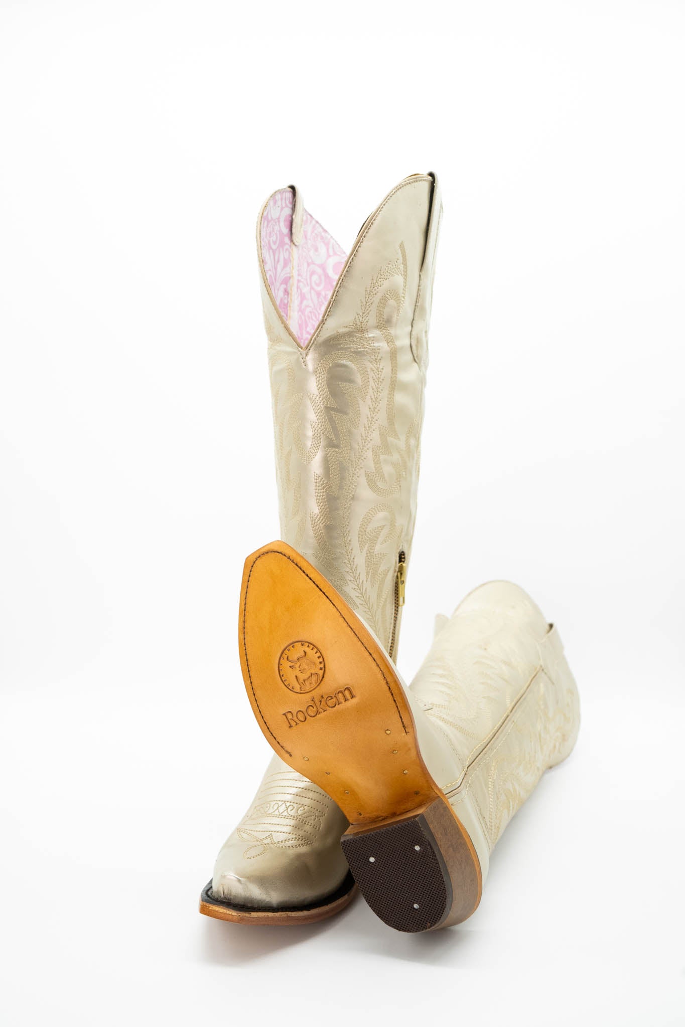 Gianna Textil Oro Metallic Wide Calf Friendly Tall Point Toe Cowgirl Boot