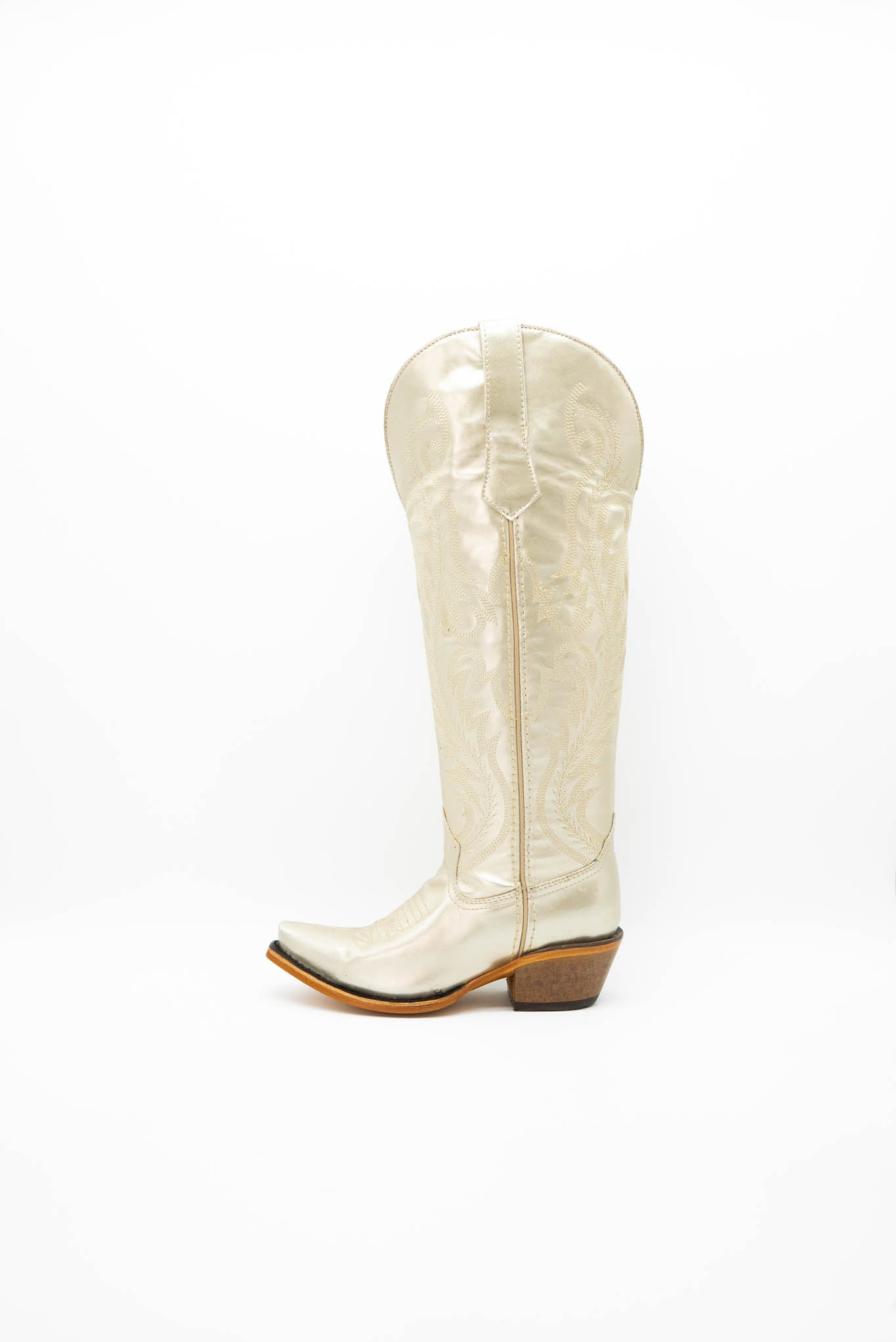 Gianna Textil Oro Metallic Wide Calf Friendly Tall Point Toe Cowgirl Boot