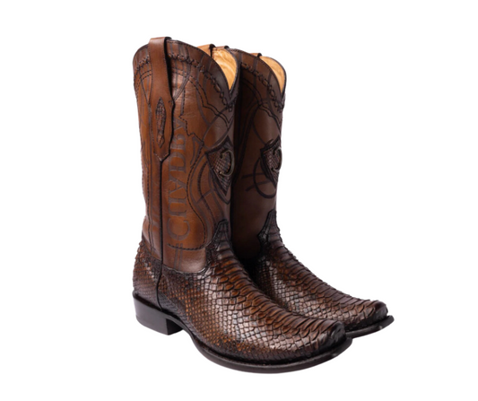 Cuadra CU401 MN OVER BROWN PYTHON LASER & EMBROIDERY NARROW SQUARE TOE