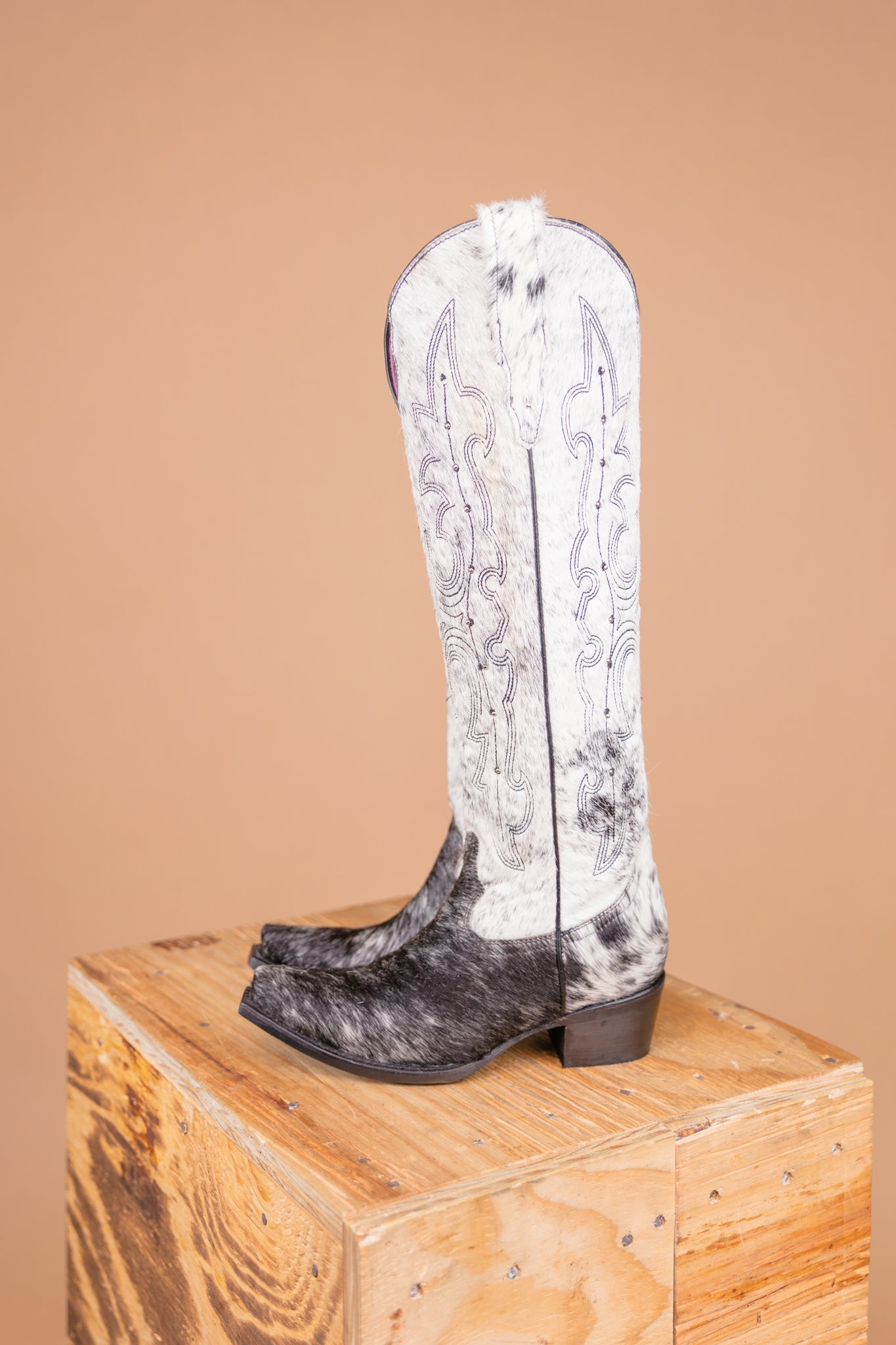 The Black Katherine Cowhide Tall Cowgirl Boot