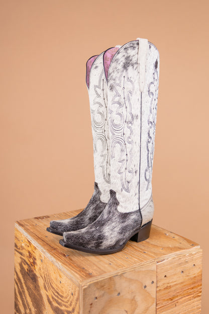 The Black Katherine Cowhide Tall Cowgirl Boot