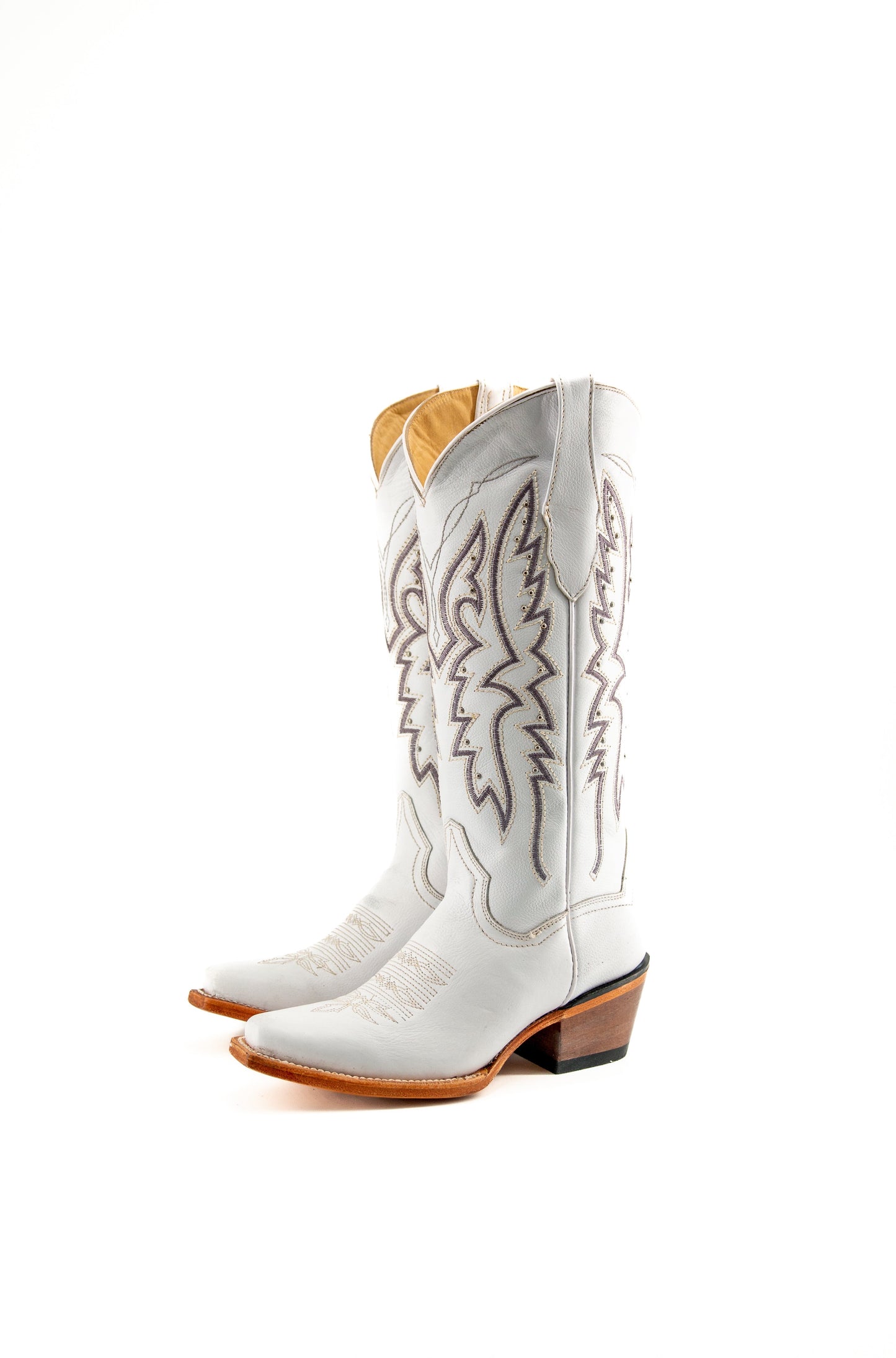 Alexa Venado Blanco Cuero Retro Snip Toe Cowgirl Boot