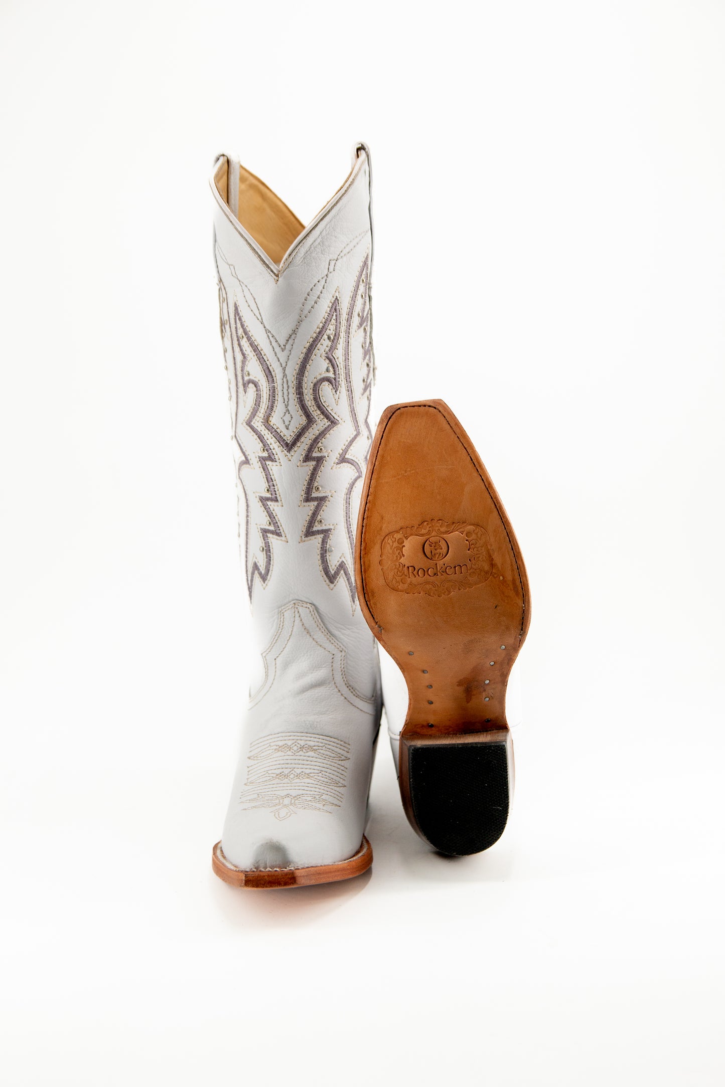 Alexa Venado Blanco Cuero Retro Snip Toe Cowgirl Boot