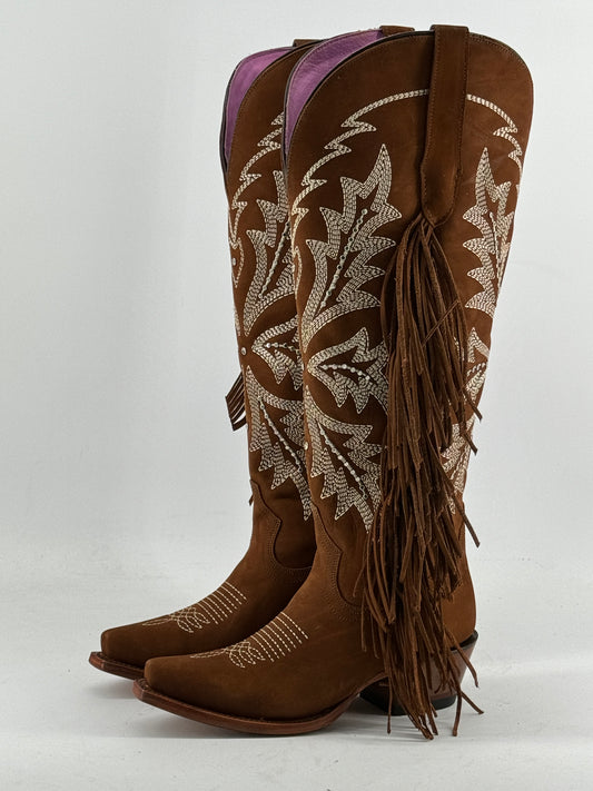 Janet Tall Fringe Wide Calf Friendly Snip Toe Cowgirl Boot