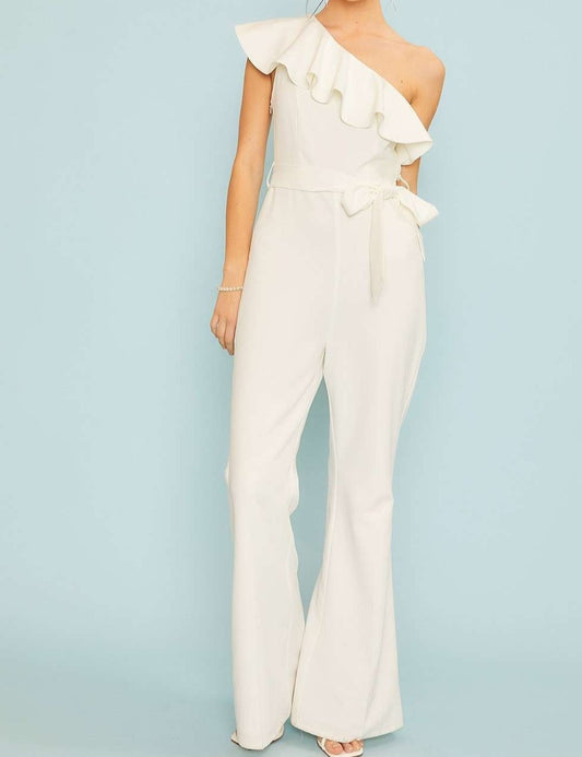 Ruffled One Shoulder Bootcut Jumpsuit
