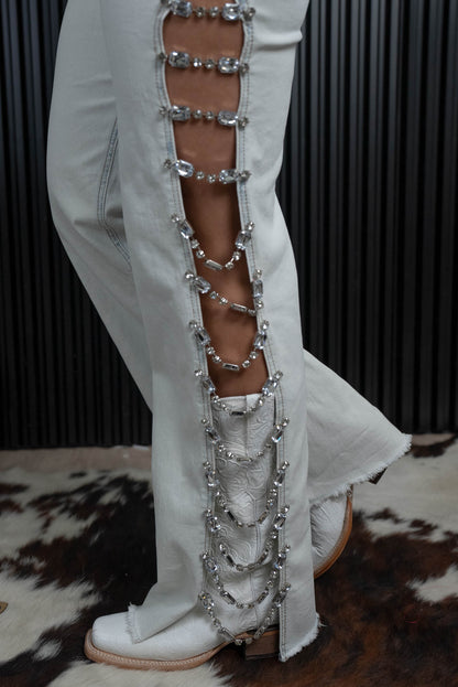 Jewel Chain Detail Cut Out At Sides Denim Jeans JJ