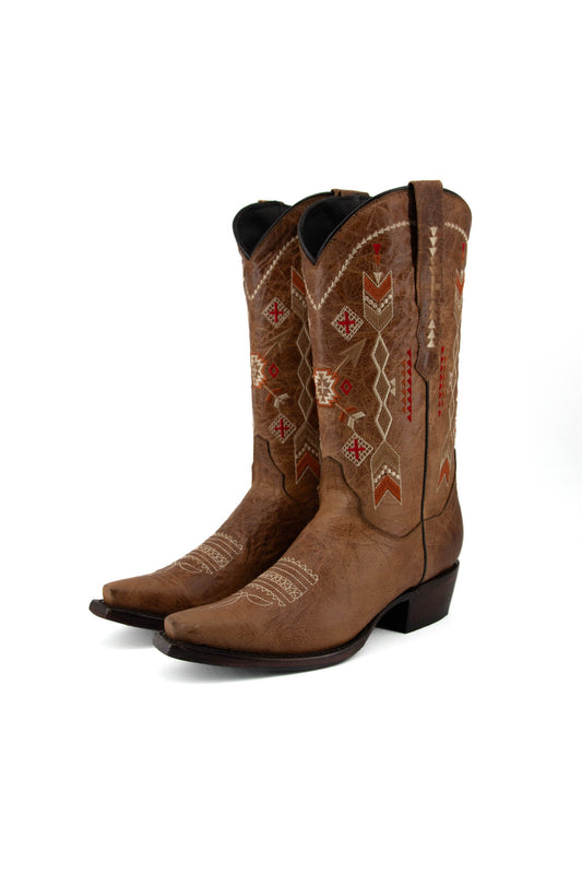 Rustic Brown Aztec Snip Toe Cowgirl Boot