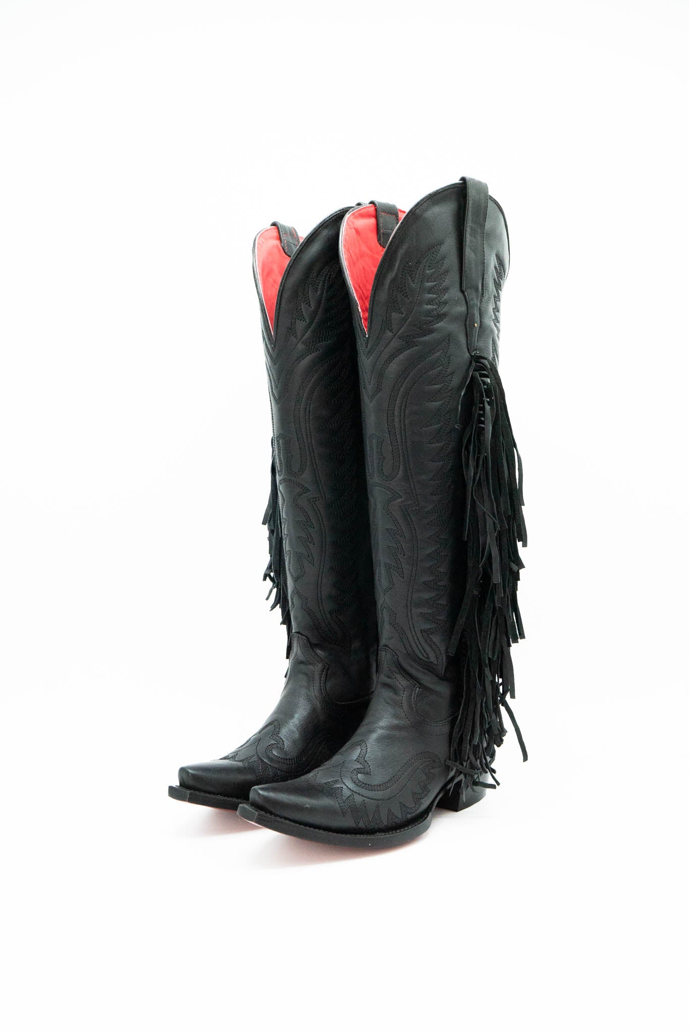 Briseida Fringe Tall Red Bottom Snip Toe Cowgirl Boot