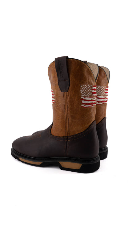 Rock'em USA Flag Cafe/Miel Steel Toe Work Boot