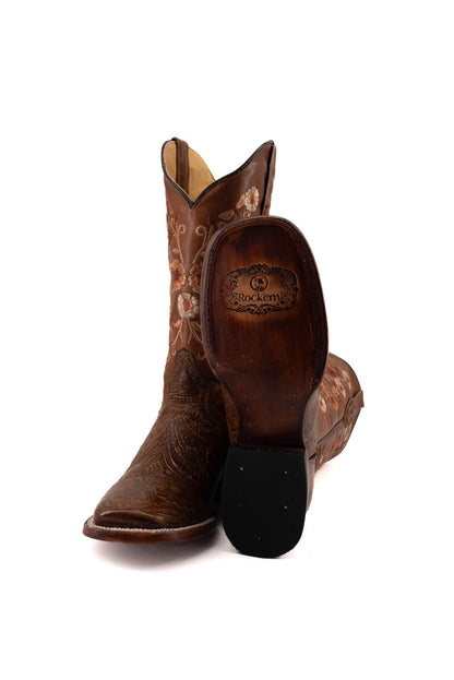 Gema Rameado Cedro Cuero Bulldog Cowgirl Boots