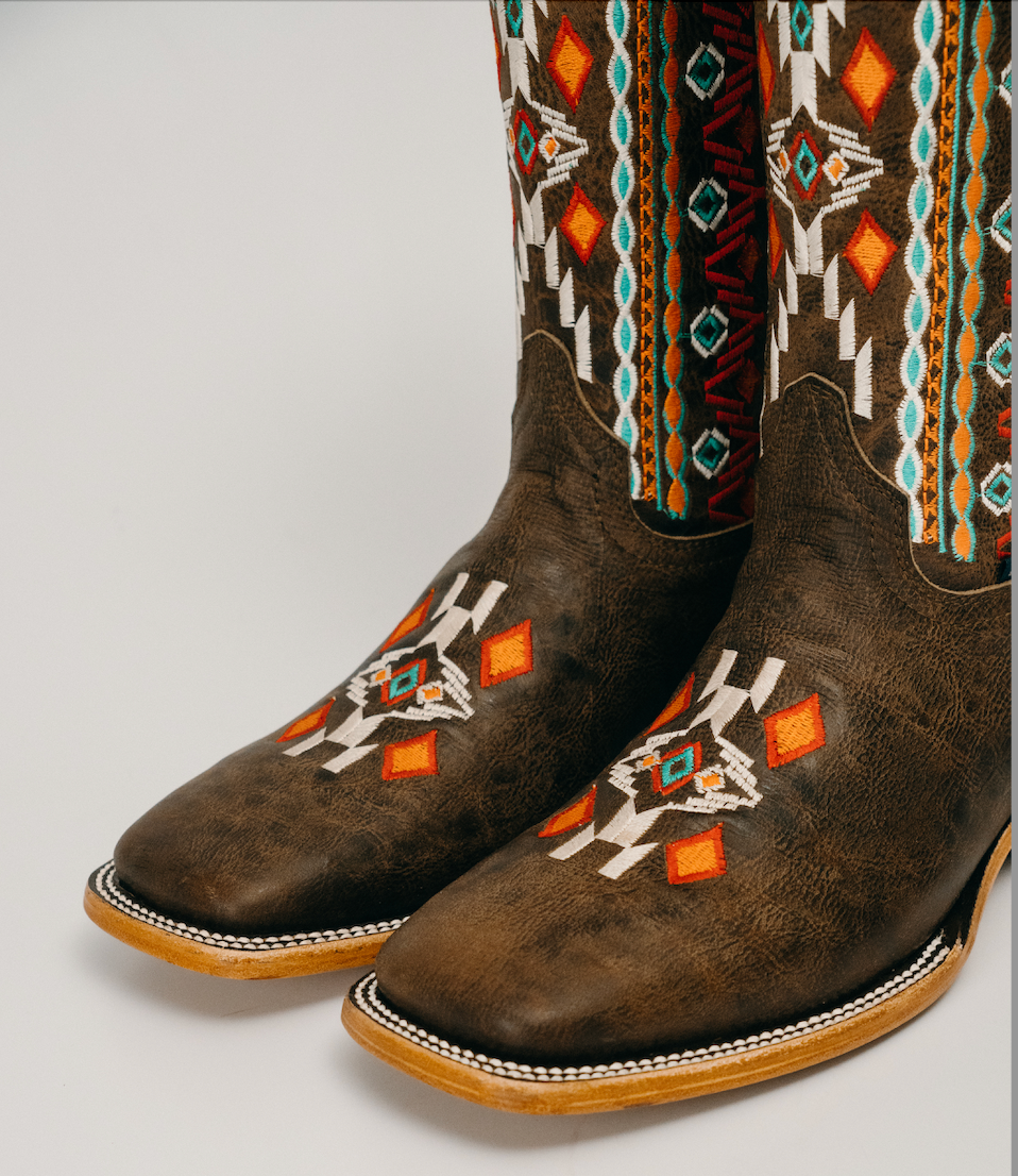 Est Huichol Ringler Aztec Square Toe Boots