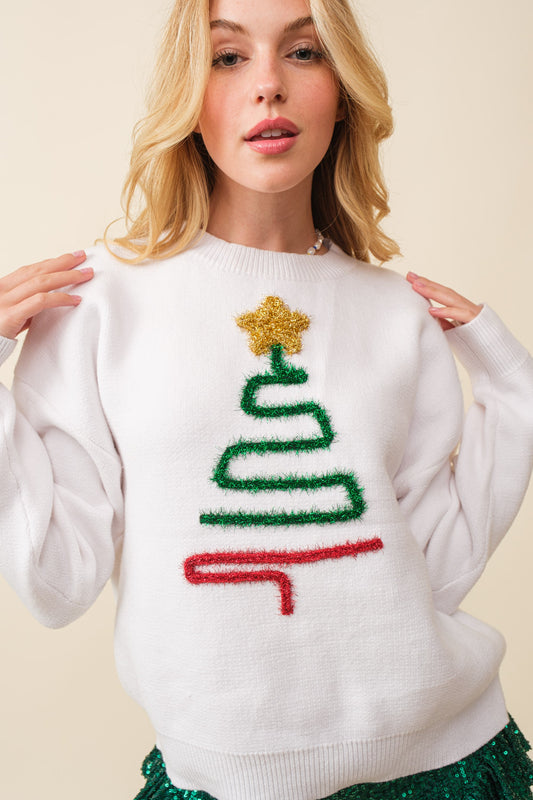 Sparkle Christmas Tree Patch Solid Sweater