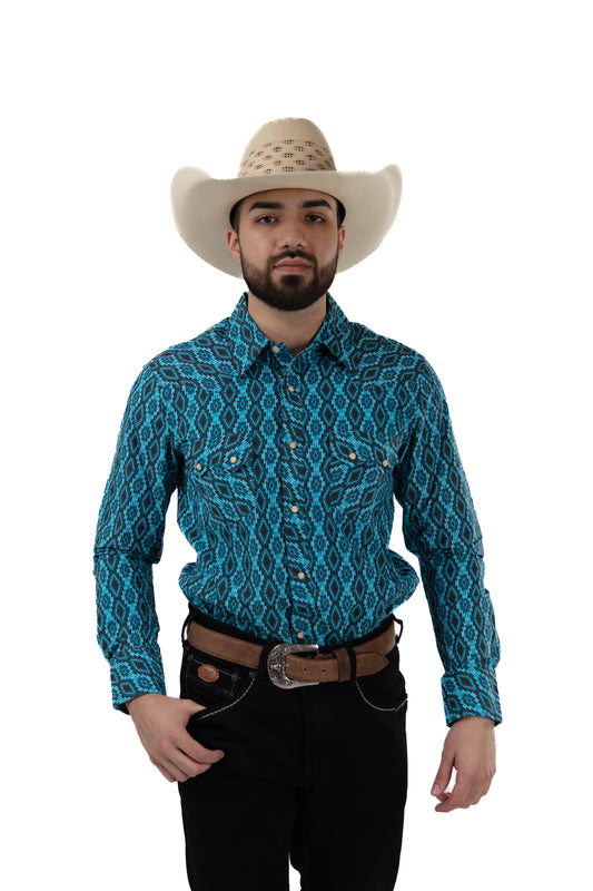Aztec Turquoise Vintage Long Sleeve Button Up Shirt