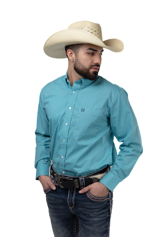 Turquoise Diamonds Pan Handle Longsleeve Button Up Shirt