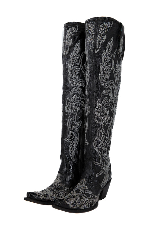 LD Black/Silver Embroidery & Studs Tall