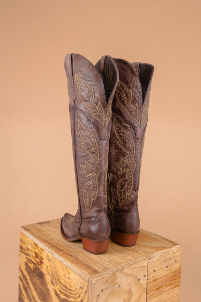 Cedro Tabacco XL con Mariposa Wide Calf Friendly Cowgirl Boot