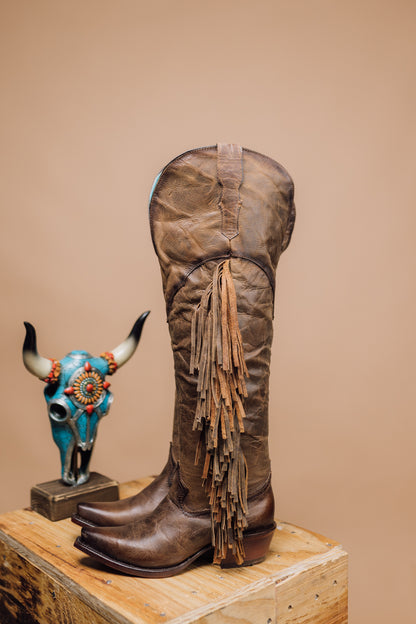 The Delilah Fringe XL Wide Calf Friendly Cowgirl Boot