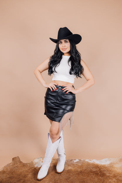Rosalia Fringe Rhinestones Leather Skirt JJ