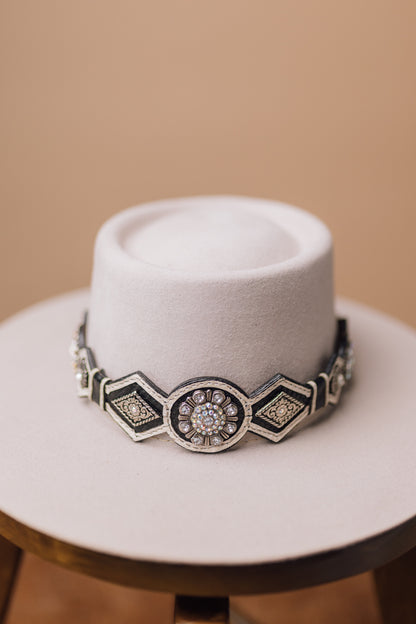 Round Diamond White Rhinestones Hatband