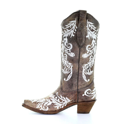 LD Brown/White Embroidery - Glow Collection Boot