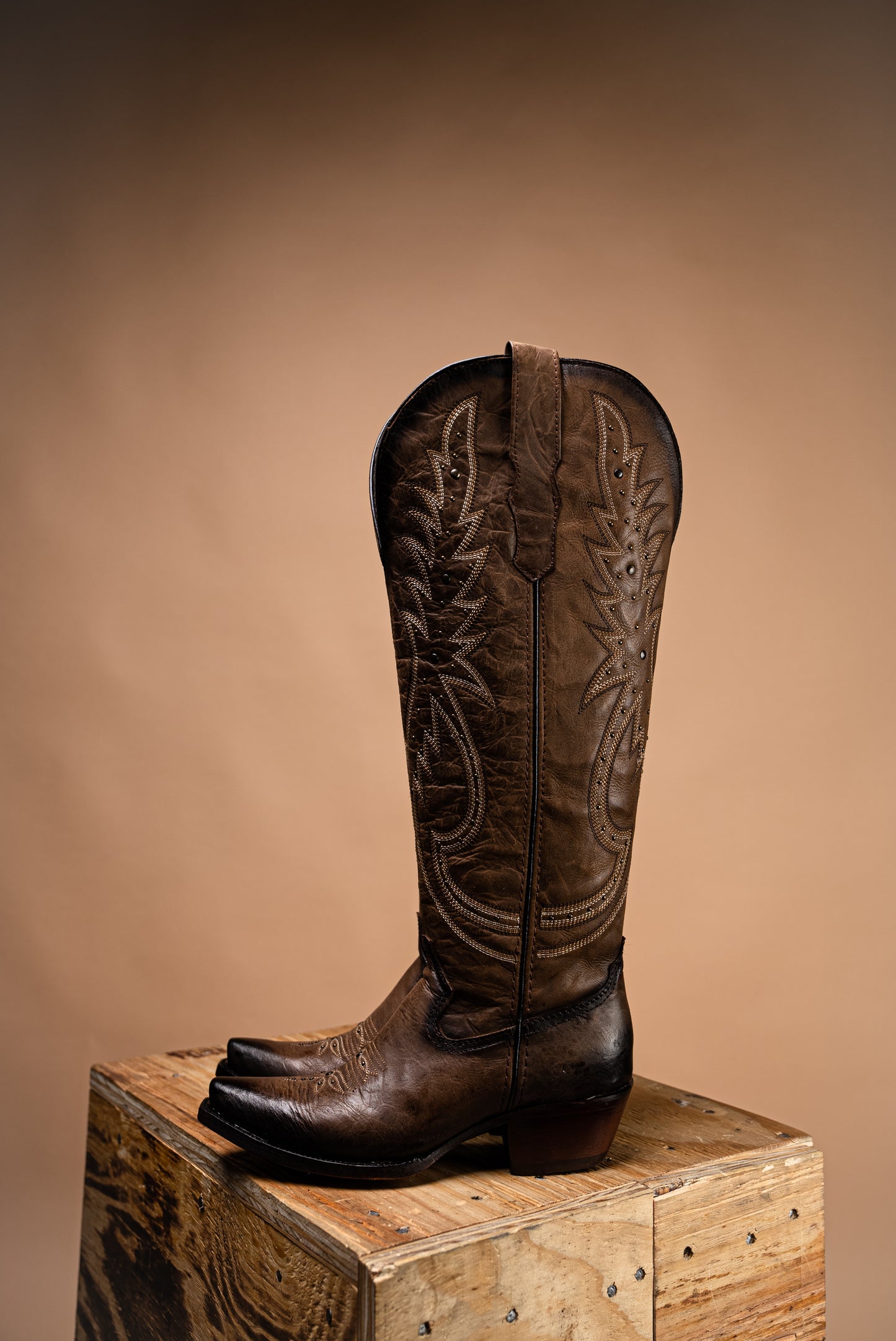 The Kayla Cedro Camel C/Estoperol Tall Wide Calf Friendly Cowgirl Boot