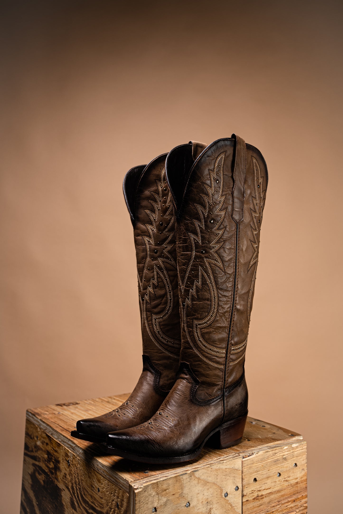 The Kayla Cedro Camel C/Estoperol Tall Wide Calf Friendly Cowgirl Boot