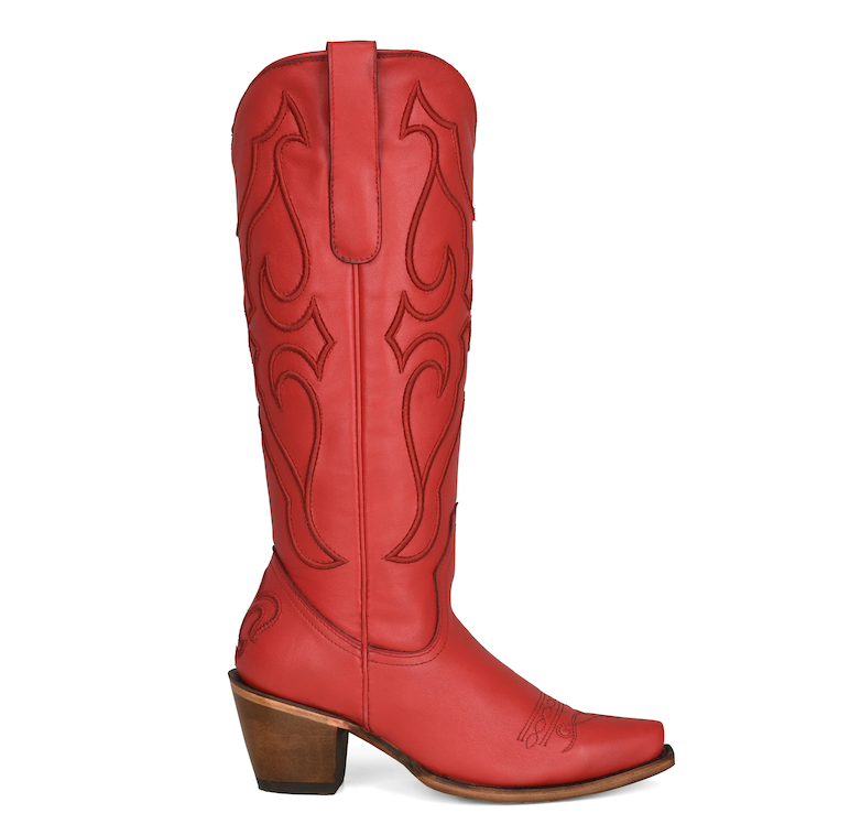 LD Ruby Red Tall Top Matching Stitch Pattern & Inlay Pullstraps Snip Toe Boot