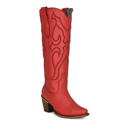 LD Ruby Red Tall Top Matching Stitch Pattern & Inlay Pullstraps Snip Toe Boot