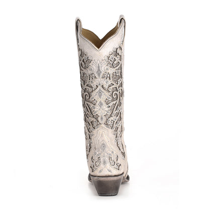 LD White Glitter Inlay & Crystals Boot