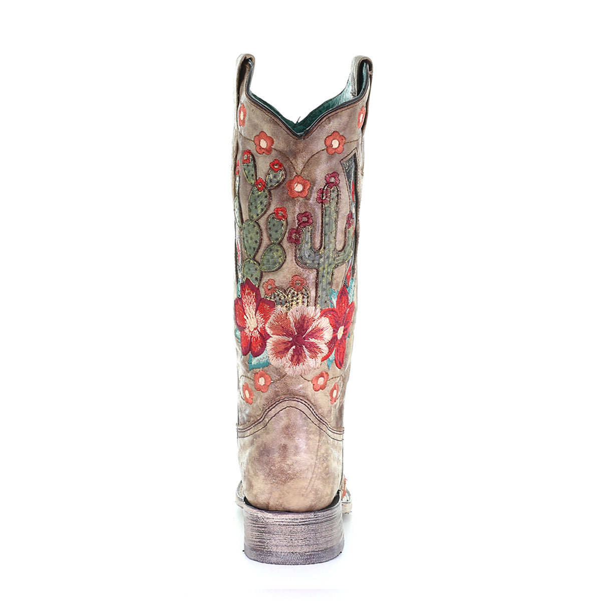 LD Taupe Cactus Overlay & Flowered Embroidery Sq. Toe Boot