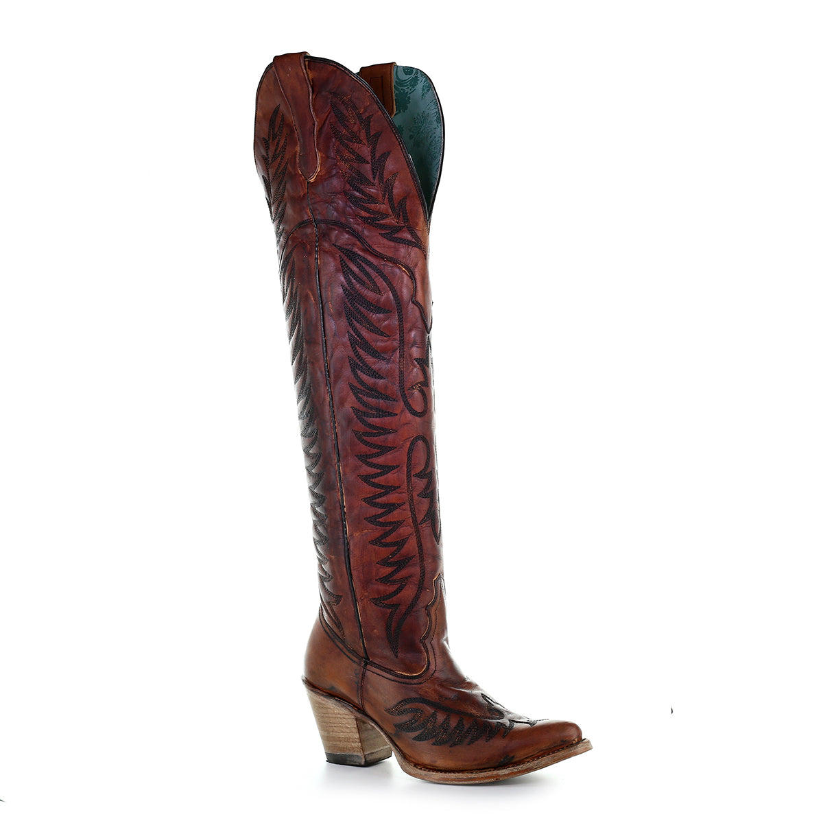 LD Cognac Embroidery Tall Top Boot